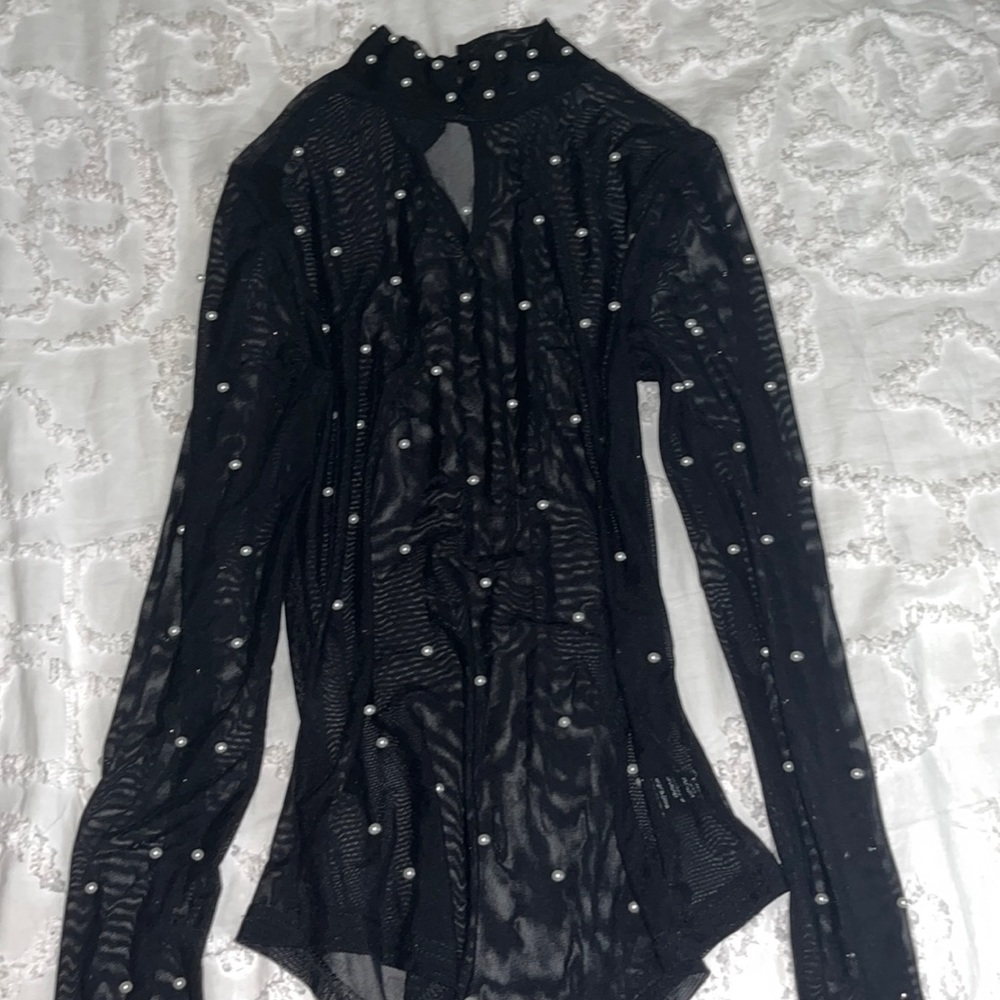 cute see through body suit with pearls